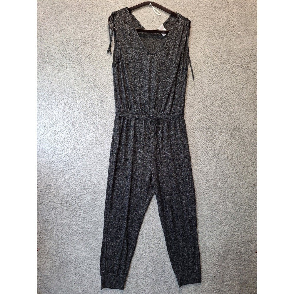 Stars Above Jumpsuit Womens Small Gray Tie Shoulders Drawstring Waist V Neck